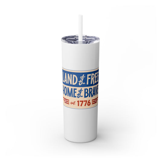 Land of the Free Skinny Tumbler with Straw, 20oz